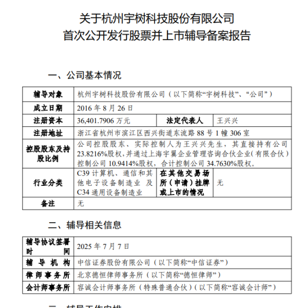 纵信优配 宇树科技准备上市，开启上市辅导